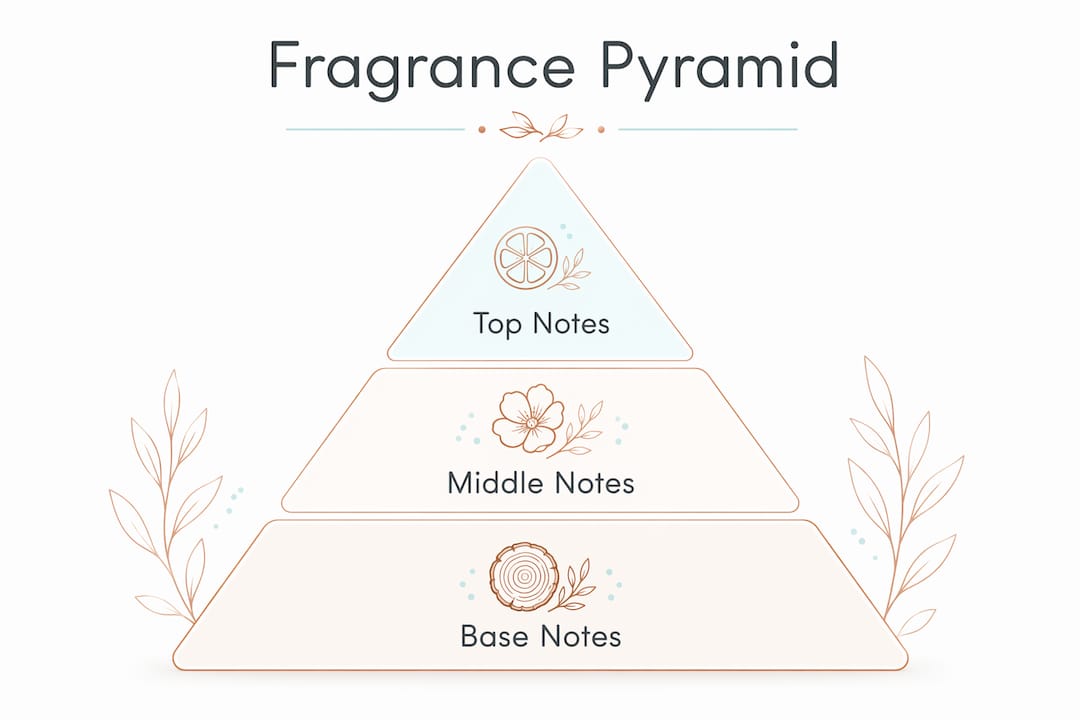 Infographic illustrating candle fragrance note pyramid
