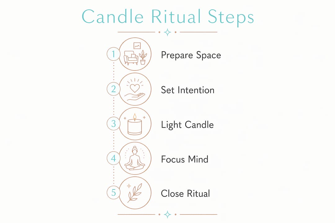 Infographic illustrating five candle ritual steps