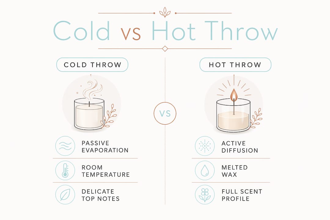Infographic comparing cold throw and hot throw candle scent