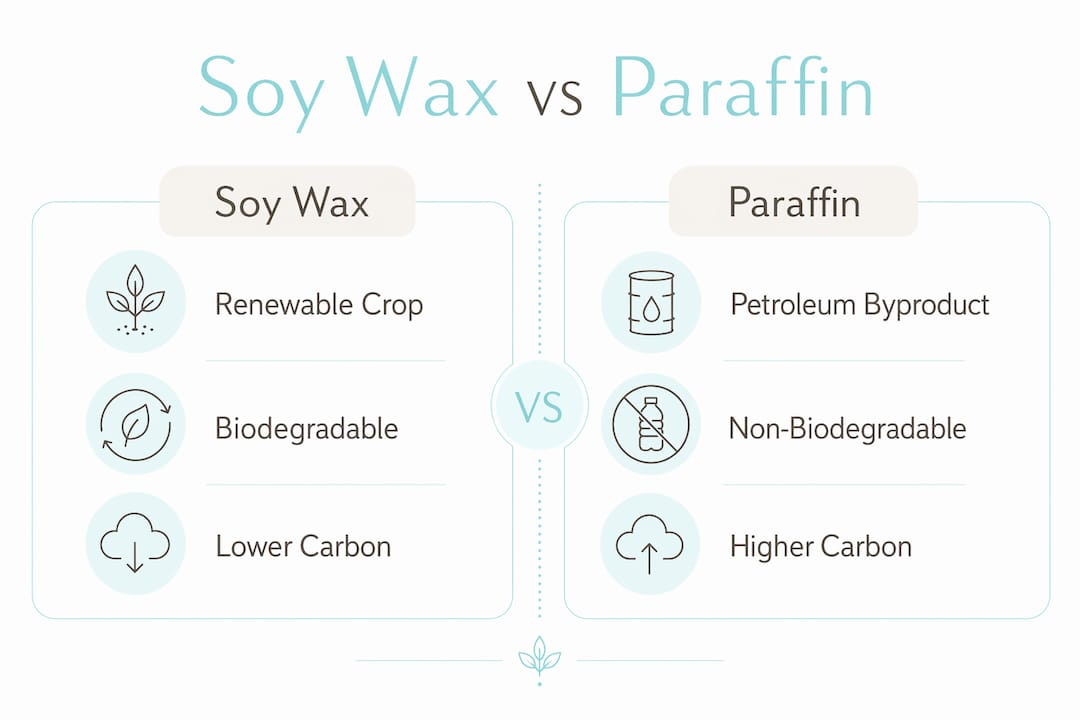 Infographic comparing soy wax and paraffin environmental impact