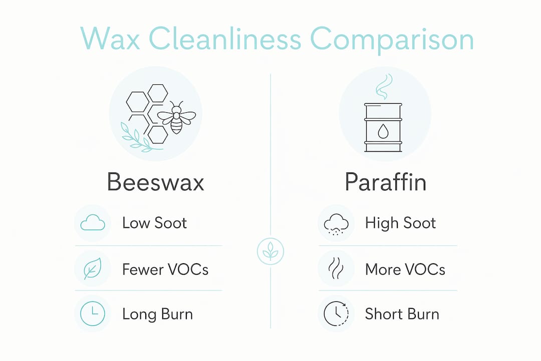 Infographic comparing beeswax and paraffin candle emissions