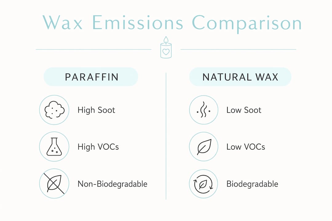 Infographic comparing emissions of paraffin and natural wax candles