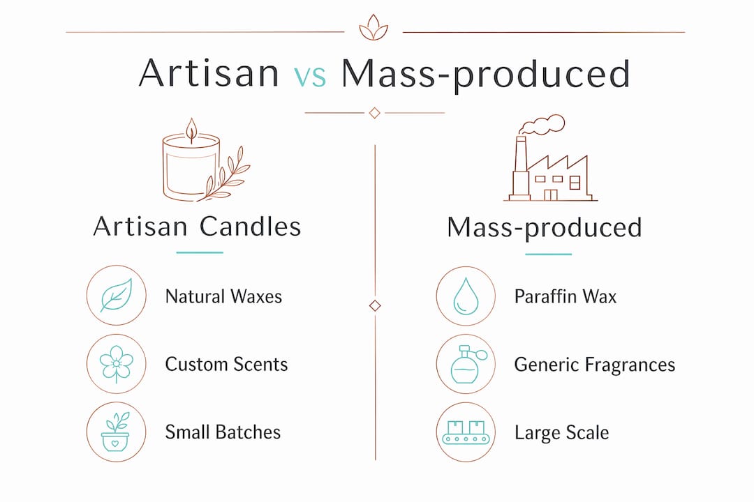 Infographic comparing artisan and mass-produced candles