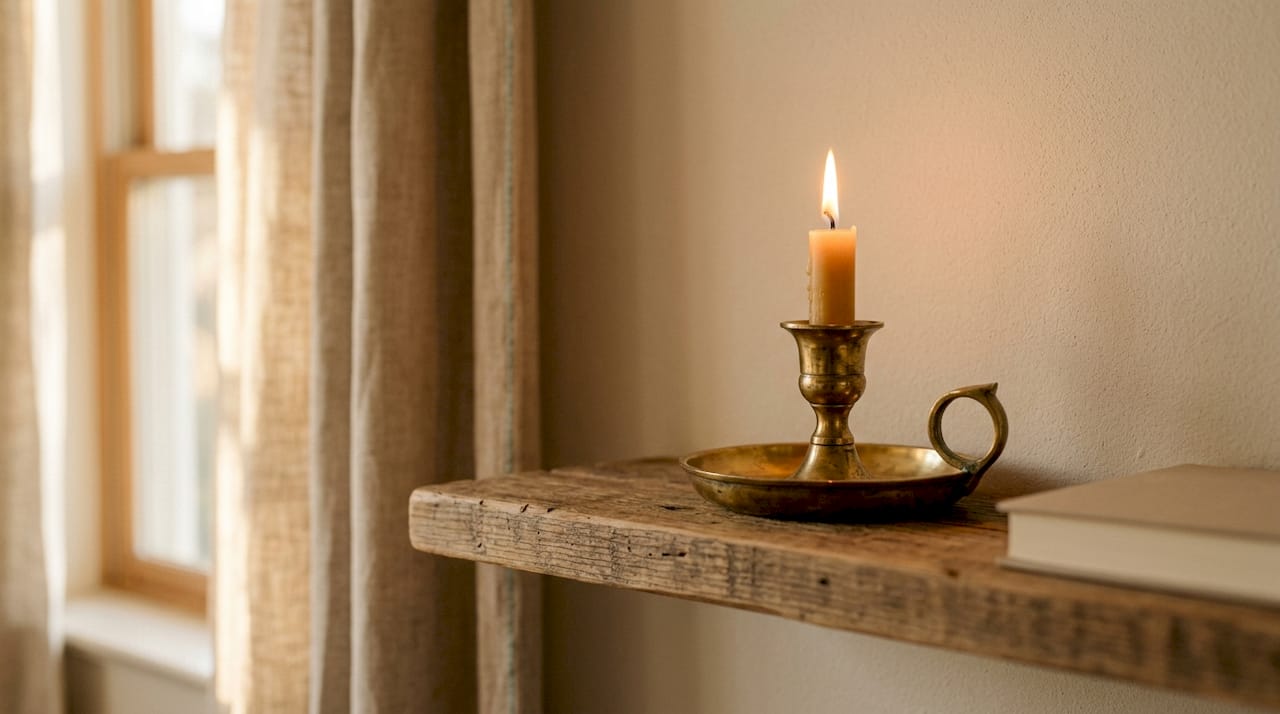 Elevated candle on stable mantelpiece