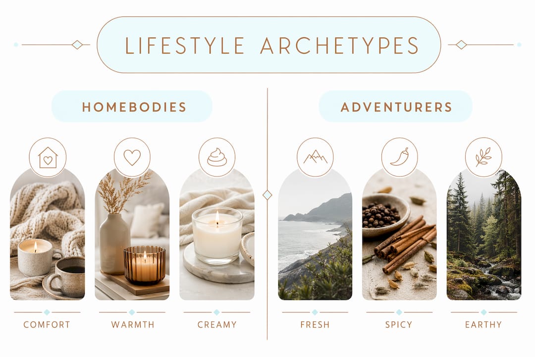 Infographic comparing lifestyle archetypes for candle scents