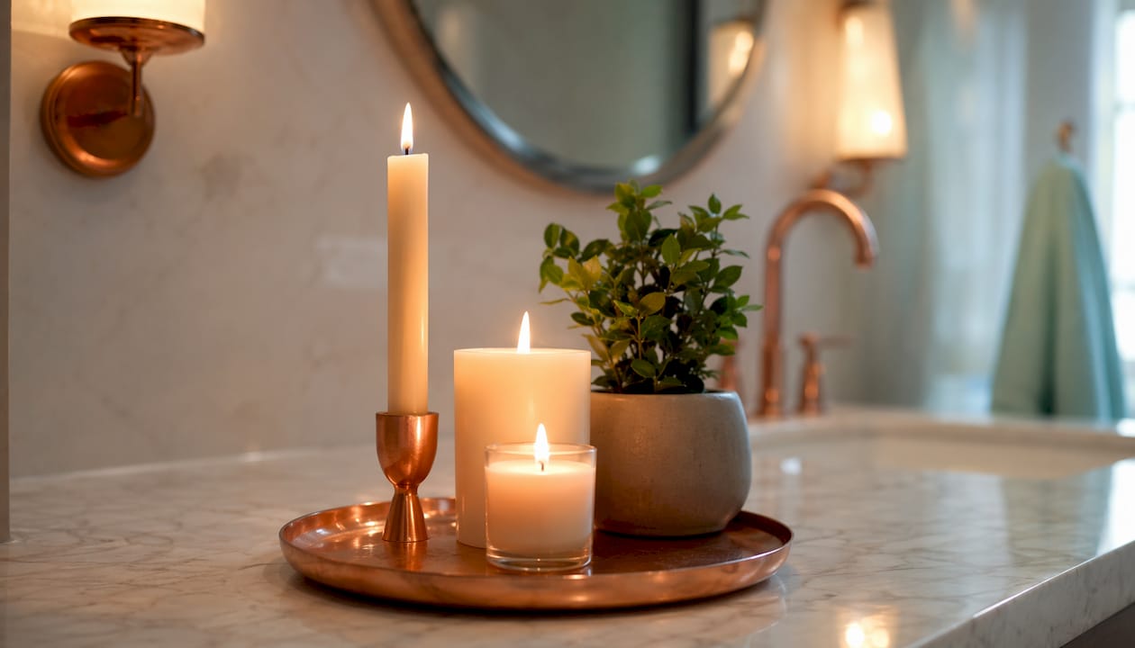 Three candles grouped on console table