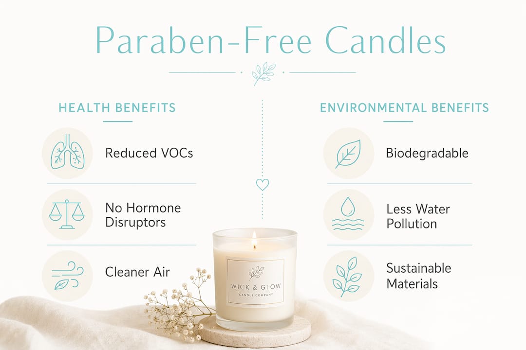 Infographic comparing health and environmental benefits of paraben-free candles