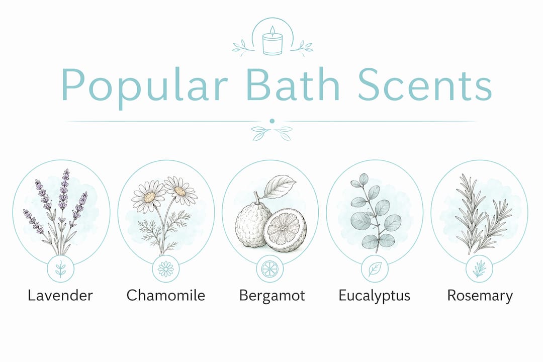 Infographic showing popular bath scents and effects