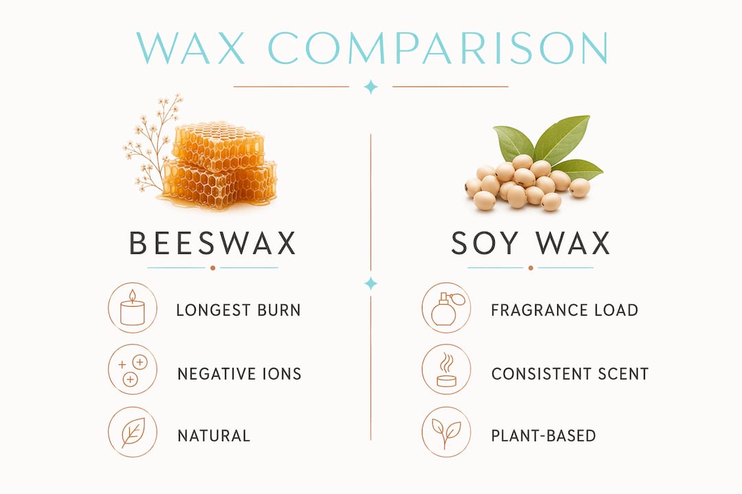 Infographic comparing beeswax and soy wax features