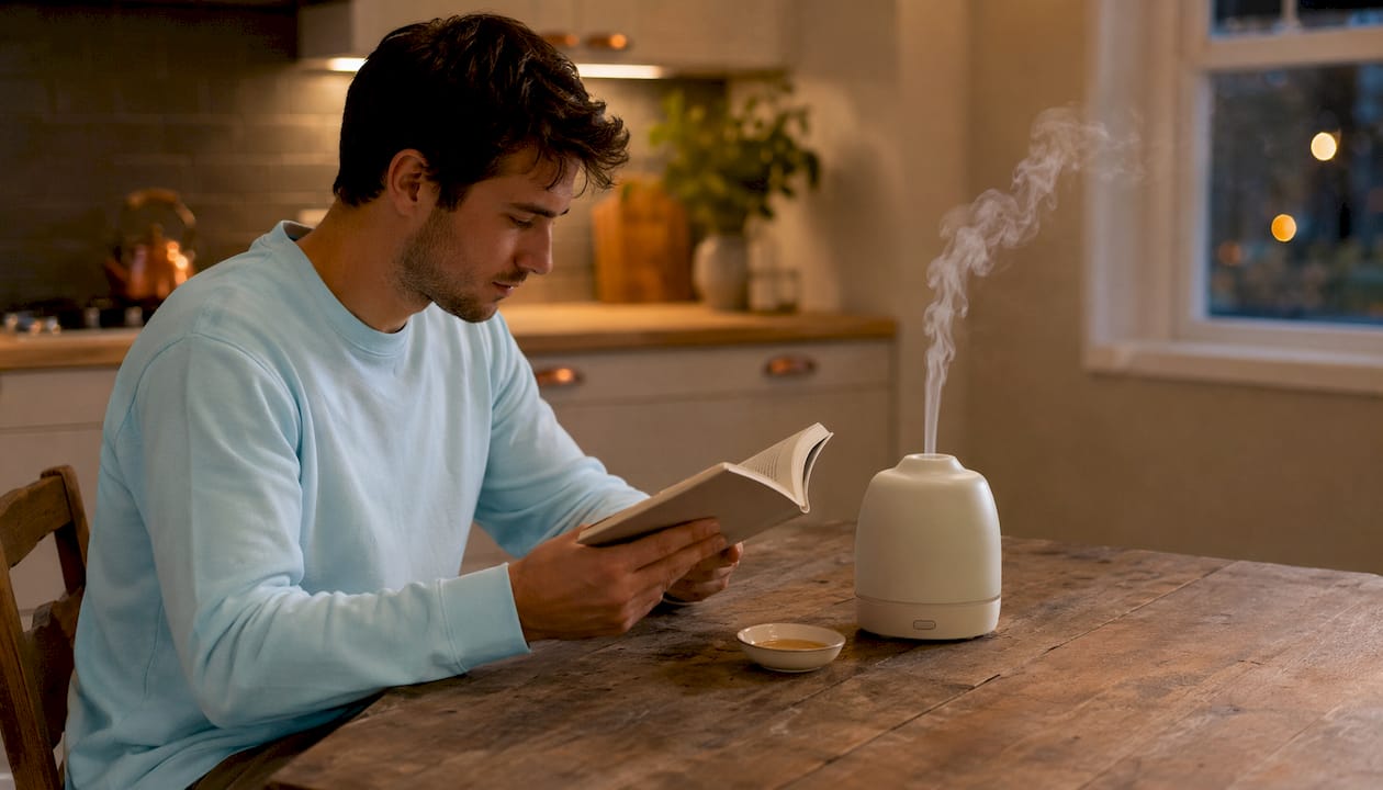 Ultrasonic diffuser mist in living room