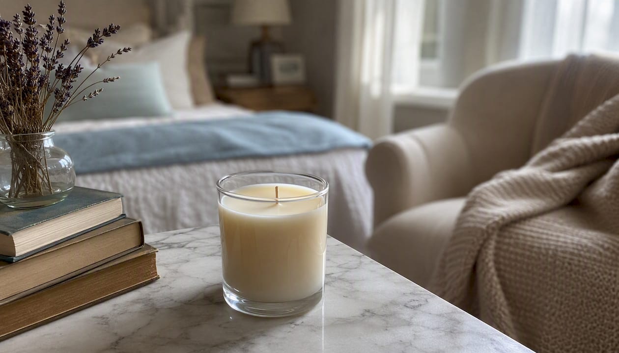 Unlit candle showing passive VOC evaporation