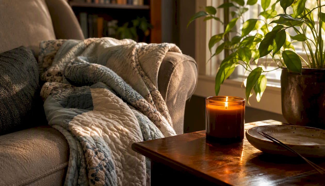 Warm room textures with glowing candle ambiance