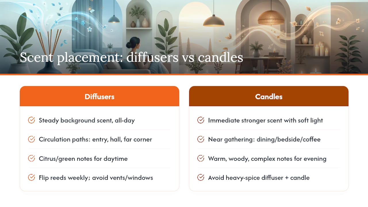 Diagram showing layered candle and diffuser scent placement