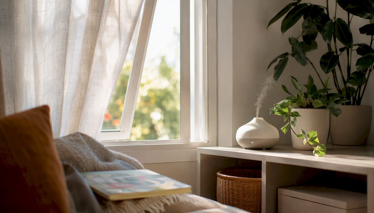 Ventilated nursery with air diffuser and plants