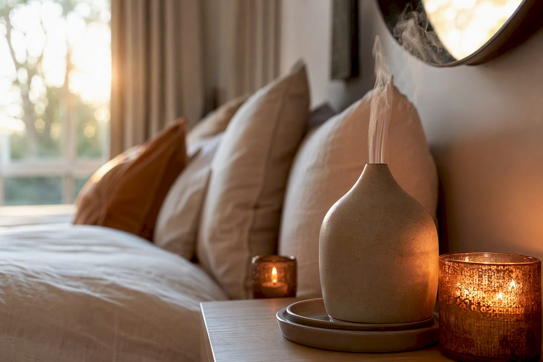 Modern room corner with diffuser and warm accents