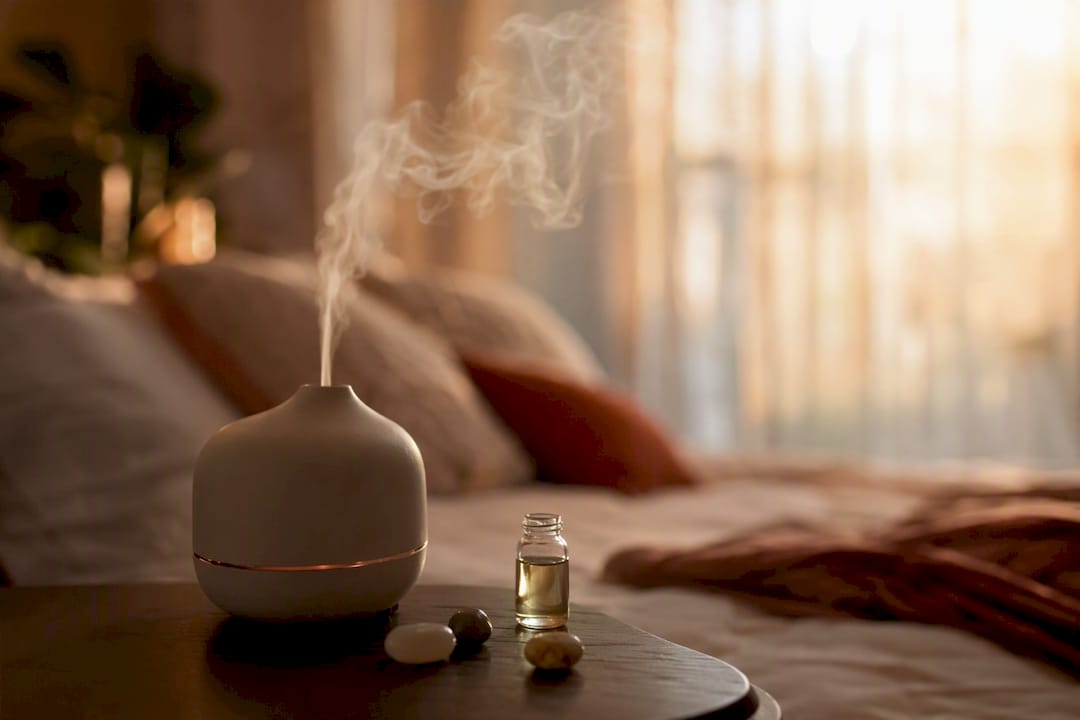 Diffuser mist in modern bedroom
