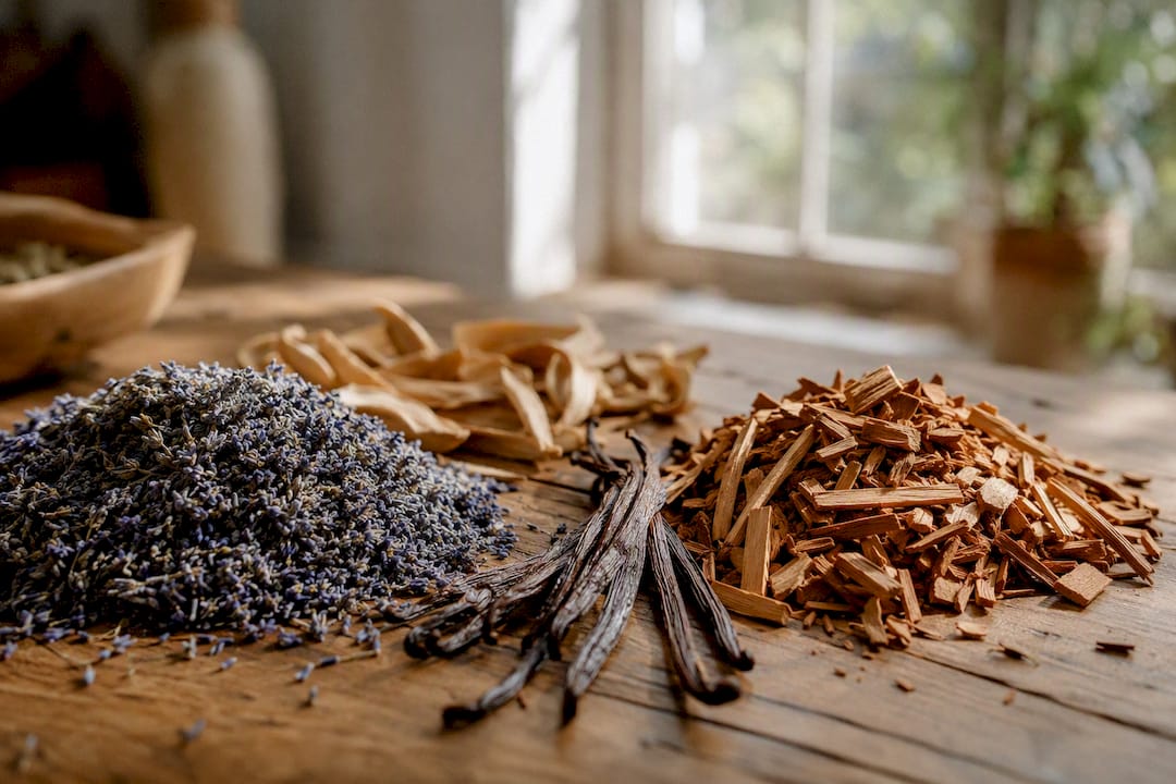 Raw natural candle ingredients close-up