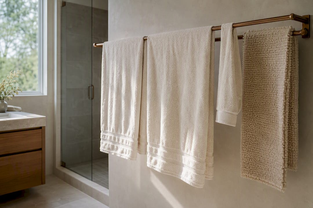 Bath towels spread out to dry