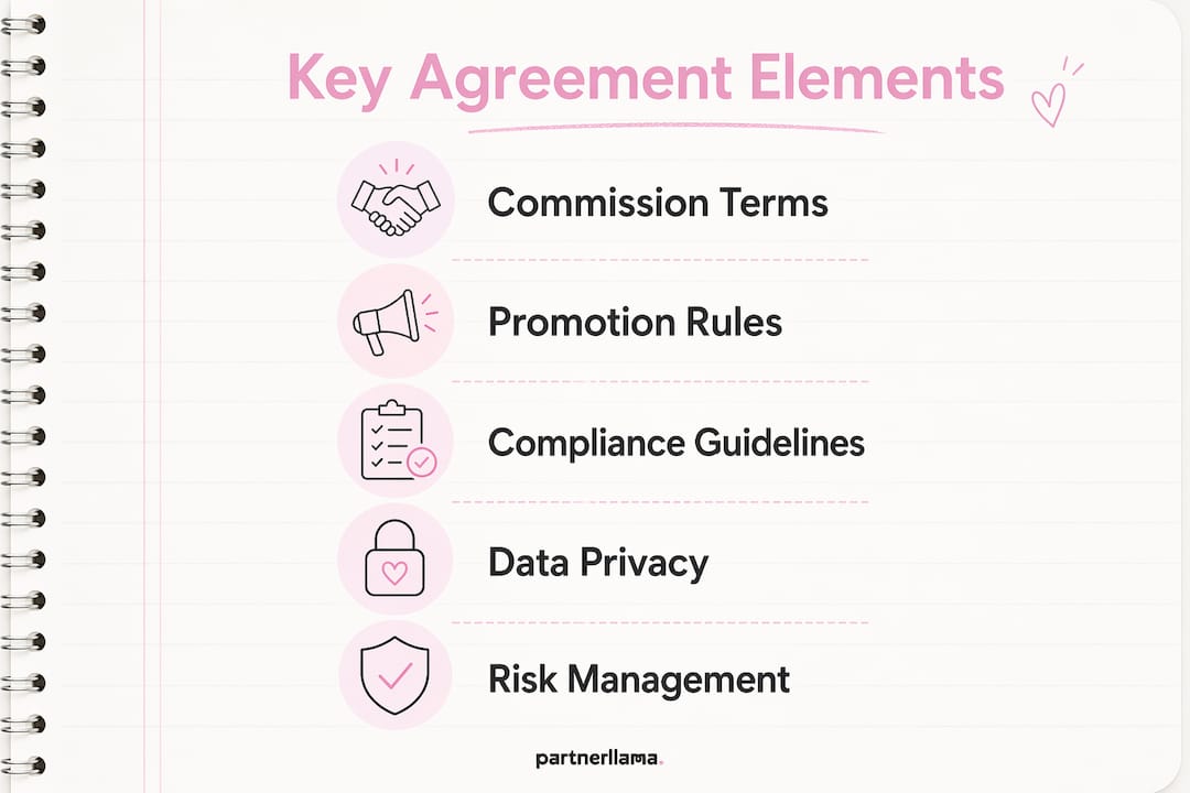 Infographic outlining essential affiliate agreement components