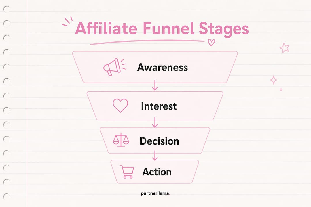 Infographic showing affiliate marketing funnel stages
