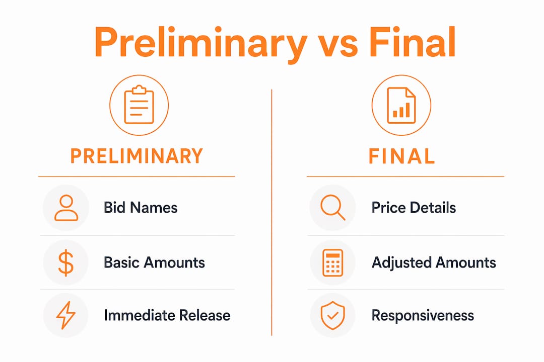 Infographic comparing preliminary and final bid tabulations