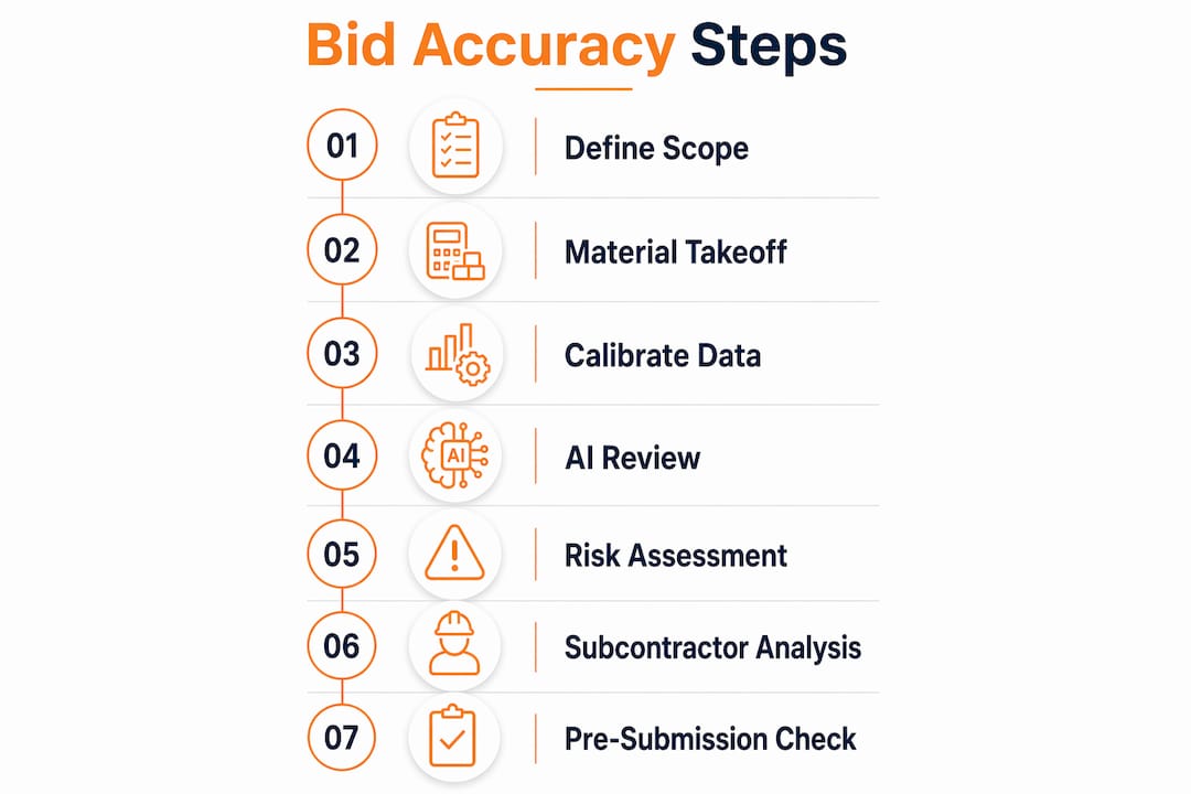 Infographic illustrating seven key bid accuracy steps