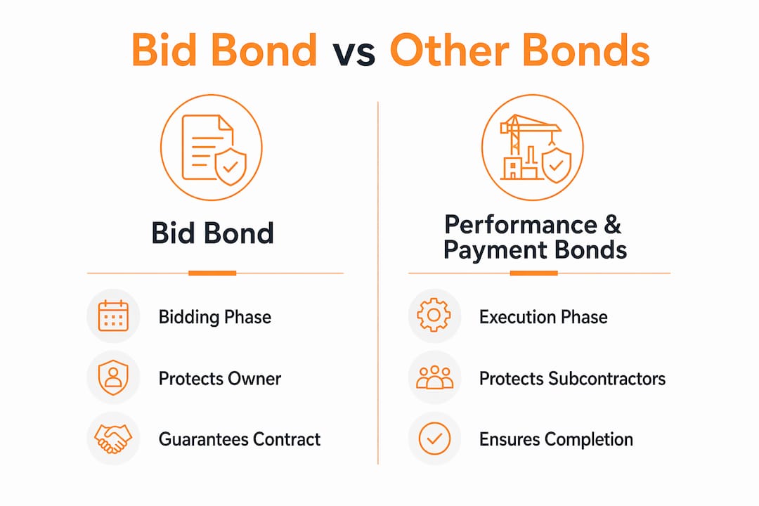 Infographic comparing bid bonds and other construction bonds