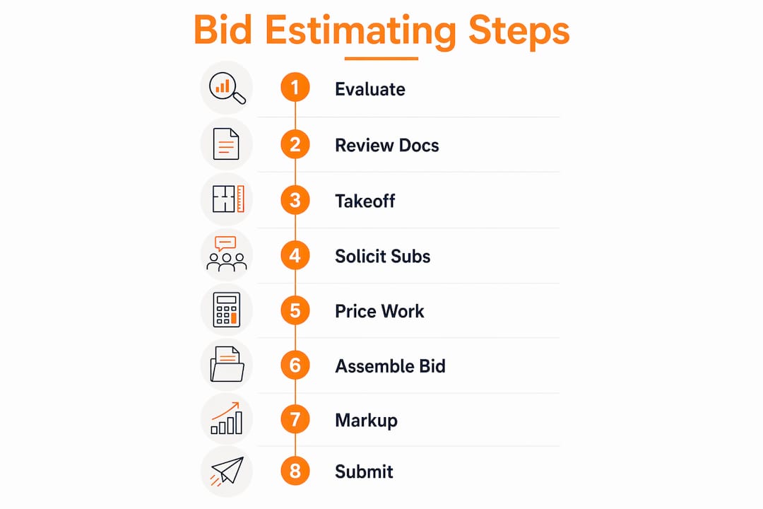 Infographic showing key commercial bid estimating steps