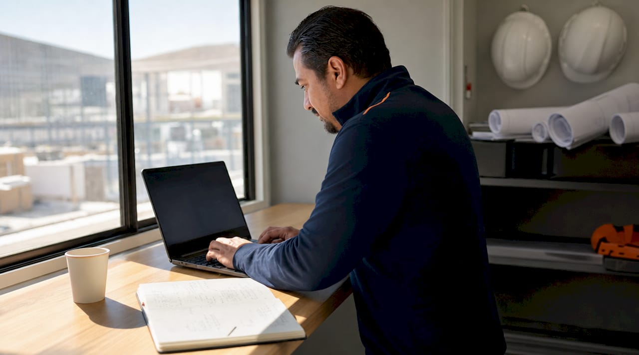 IT lead configuring single sign-on in construction office