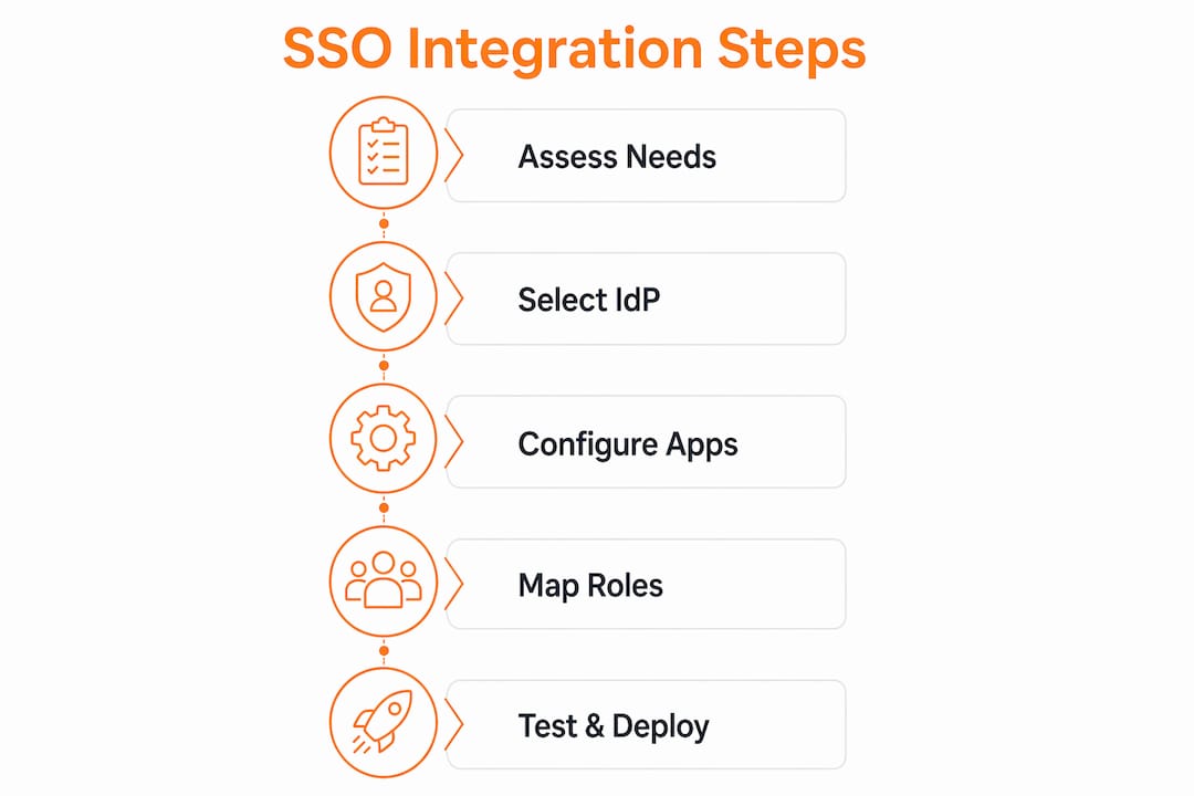 Infographic illustrating steps to integrate SSO in construction