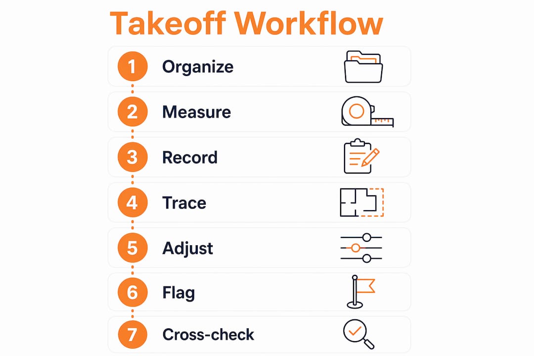Infographic illustrating seven step takeoff workflow