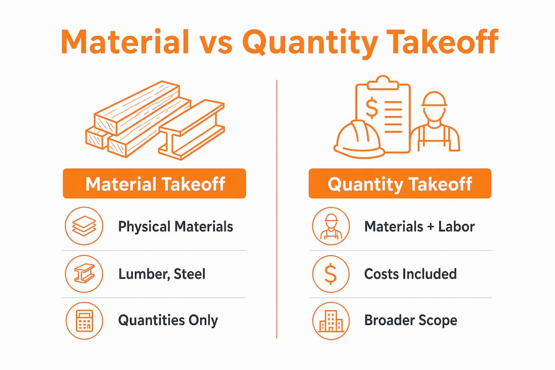 Comparison infographic of material and quantity takeoffs