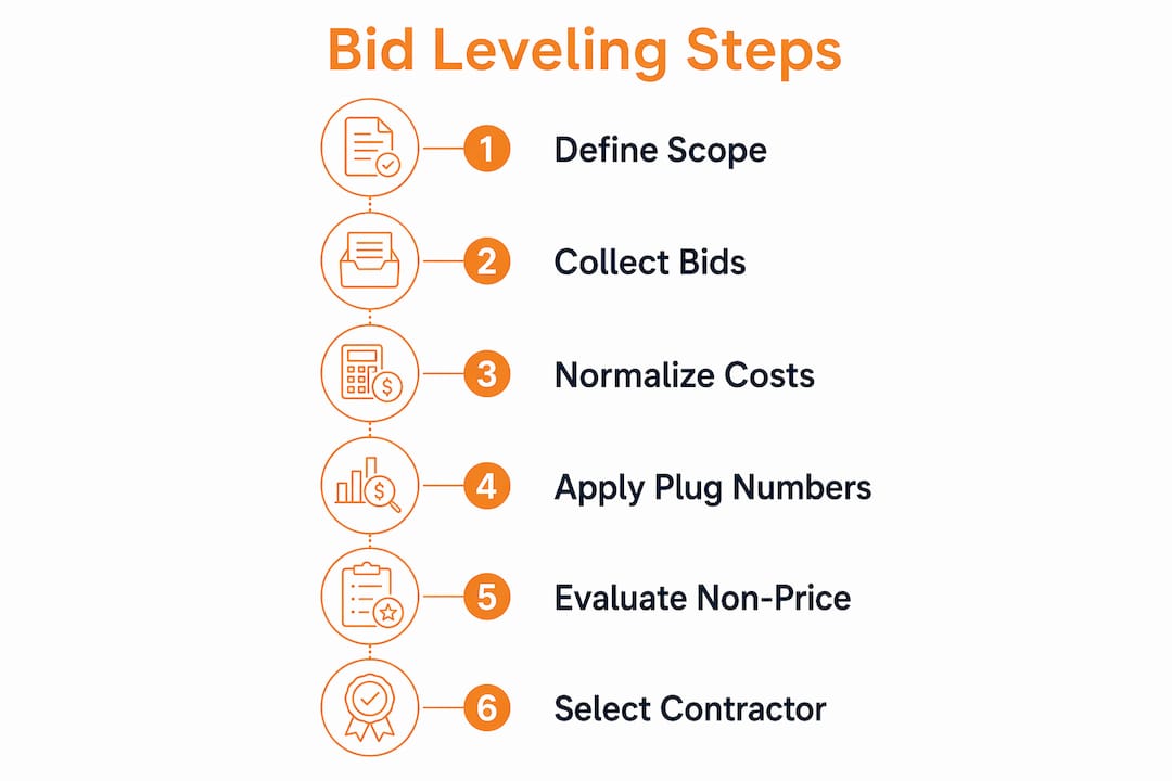 Infographic detailing key bid leveling process steps