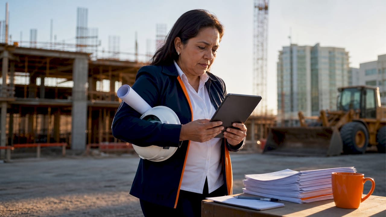 Project manager using tablet for bid tracking