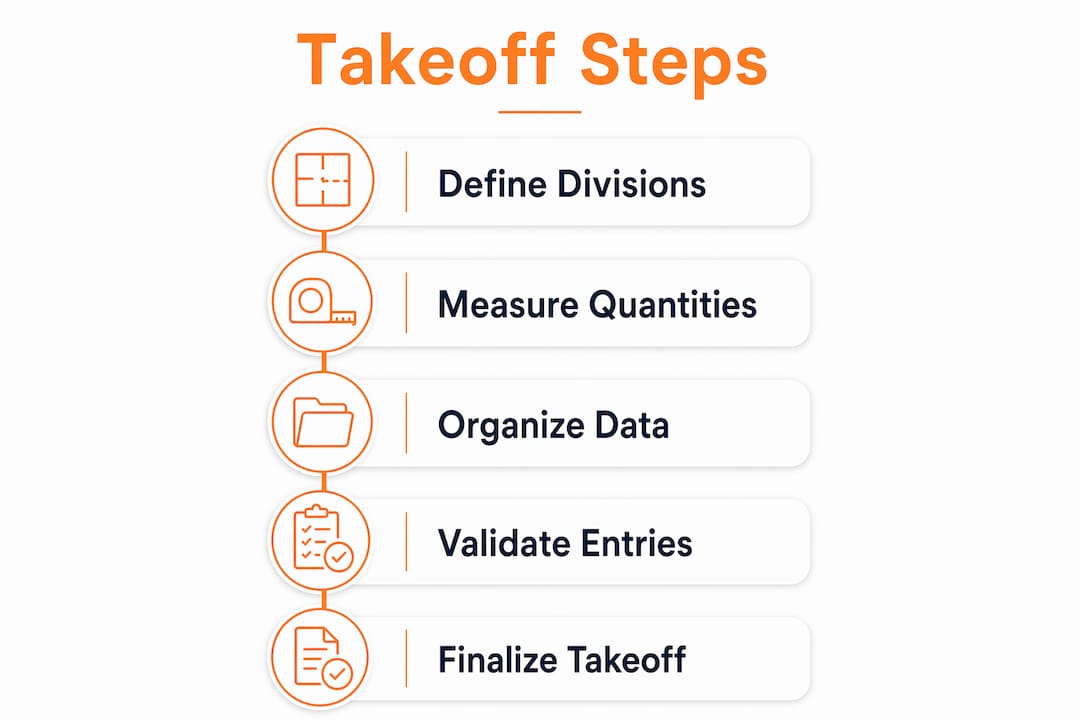 Infographic outlining the steps for division of work takeoffs