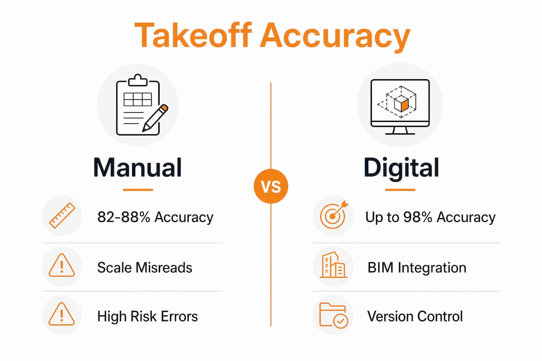 Infographic comparing manual versus digital takeoff accuracy