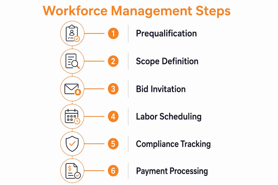 Infographic showing subcontractor management process steps