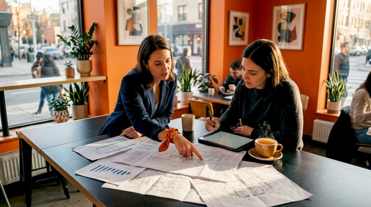 Two women preparing commercial bid documents