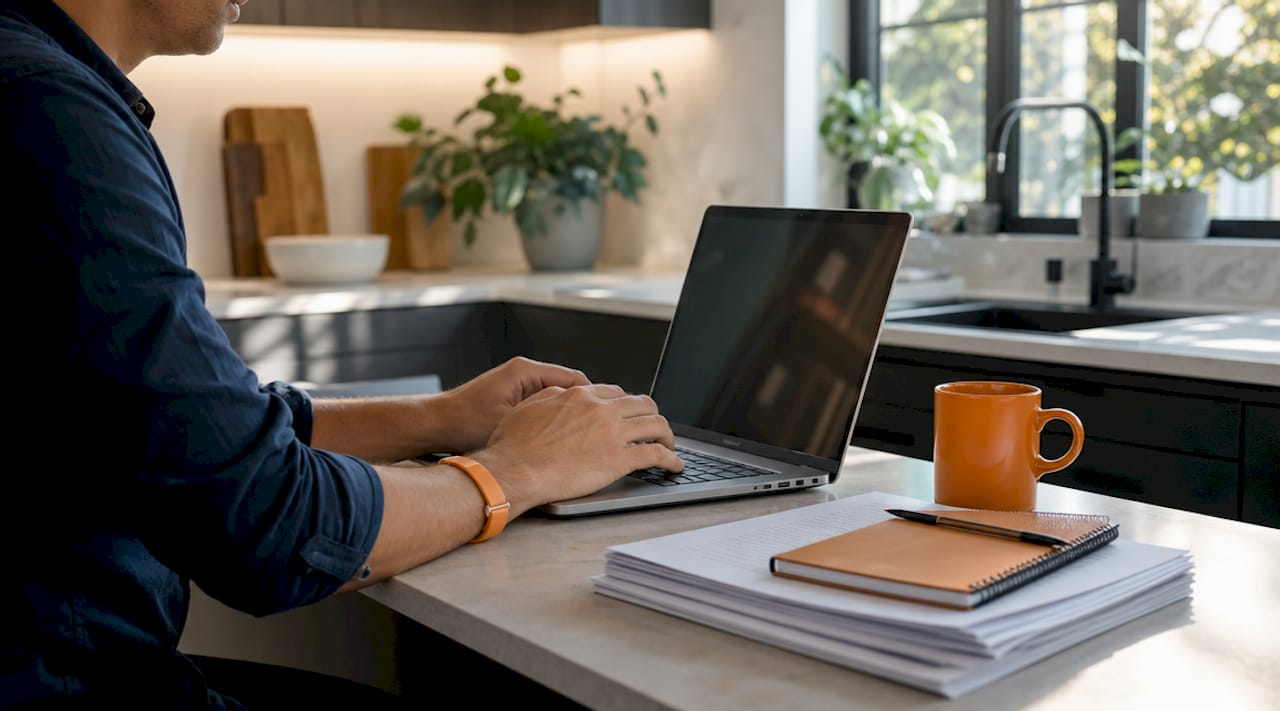 Hands typing on laptop for subcontractor estimates