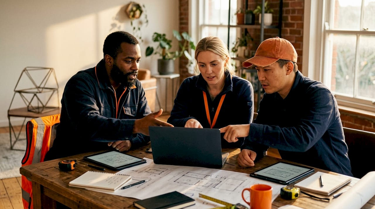 Contractors collaborating in conference room