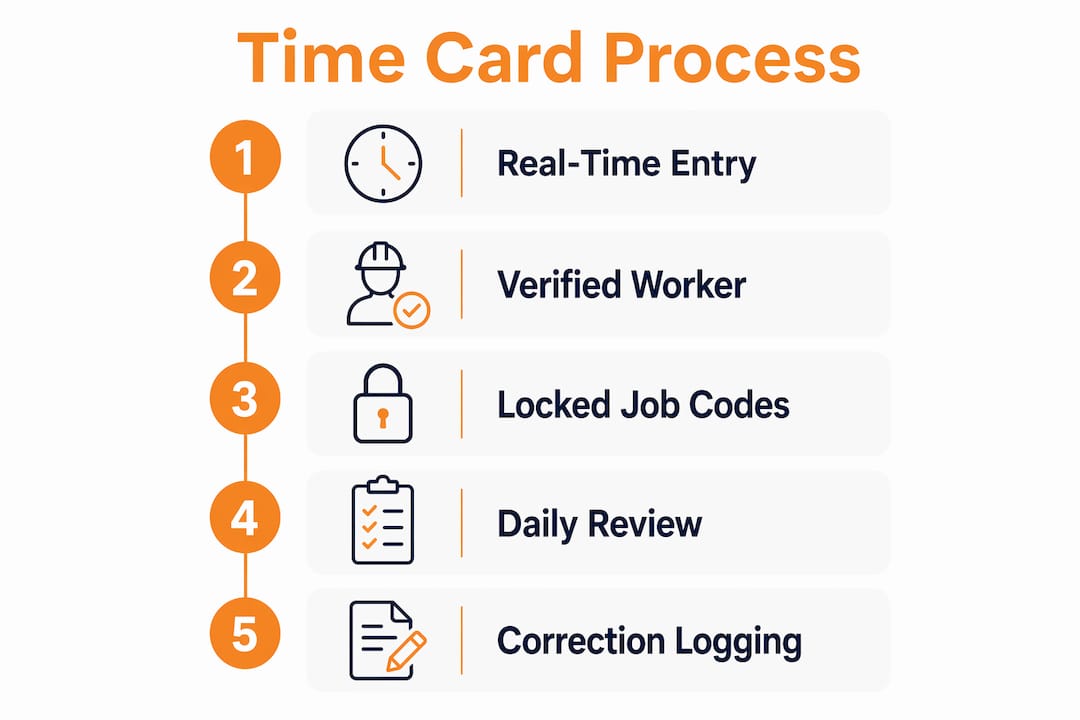 Infographic depicting subcontractor time card process