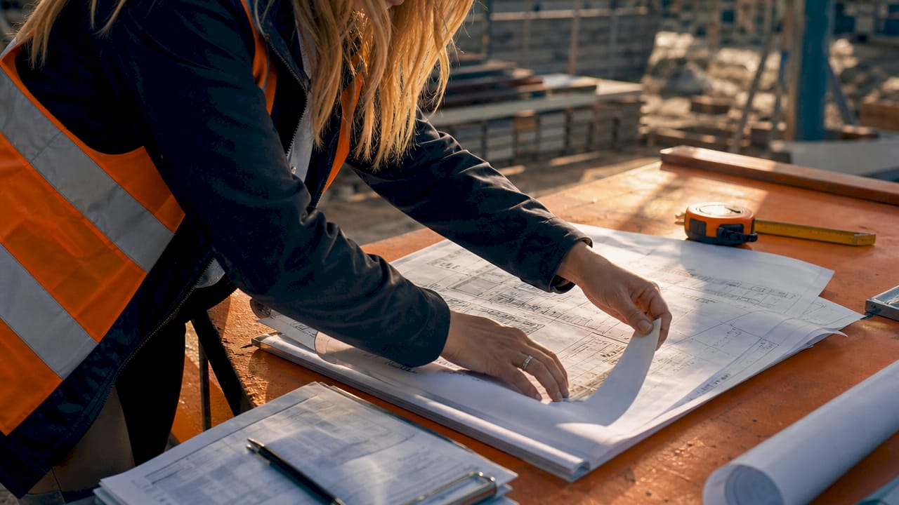 Hands preparing construction bid documents