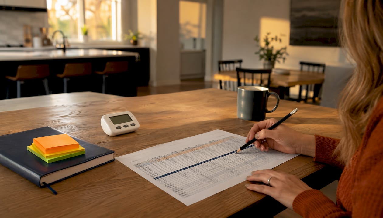 Hands pointing at cost baseline tracking spreadsheet