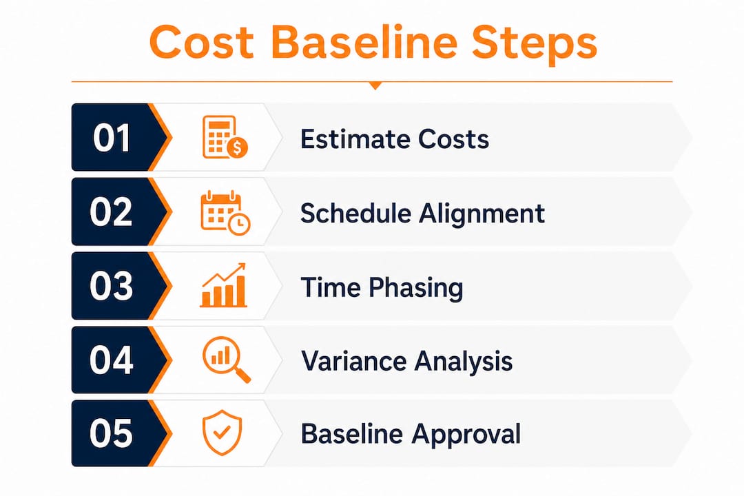 Infographic illustrating cost baseline creation steps