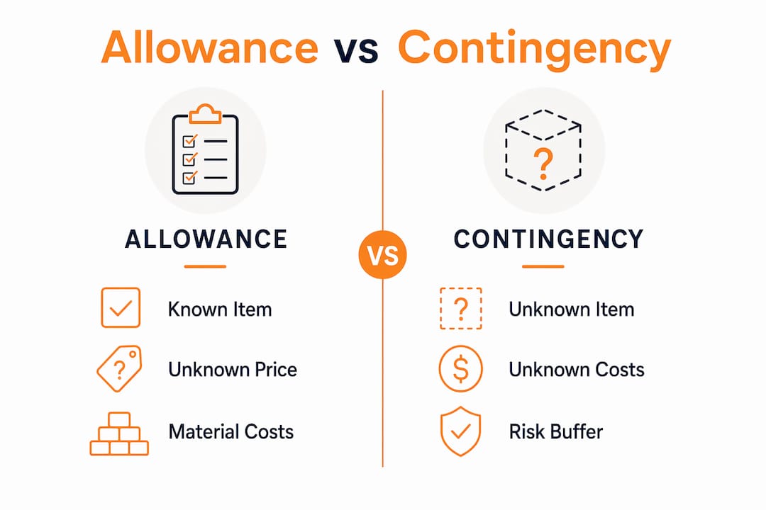 Infographic showing construction allowance versus contingency distinctions