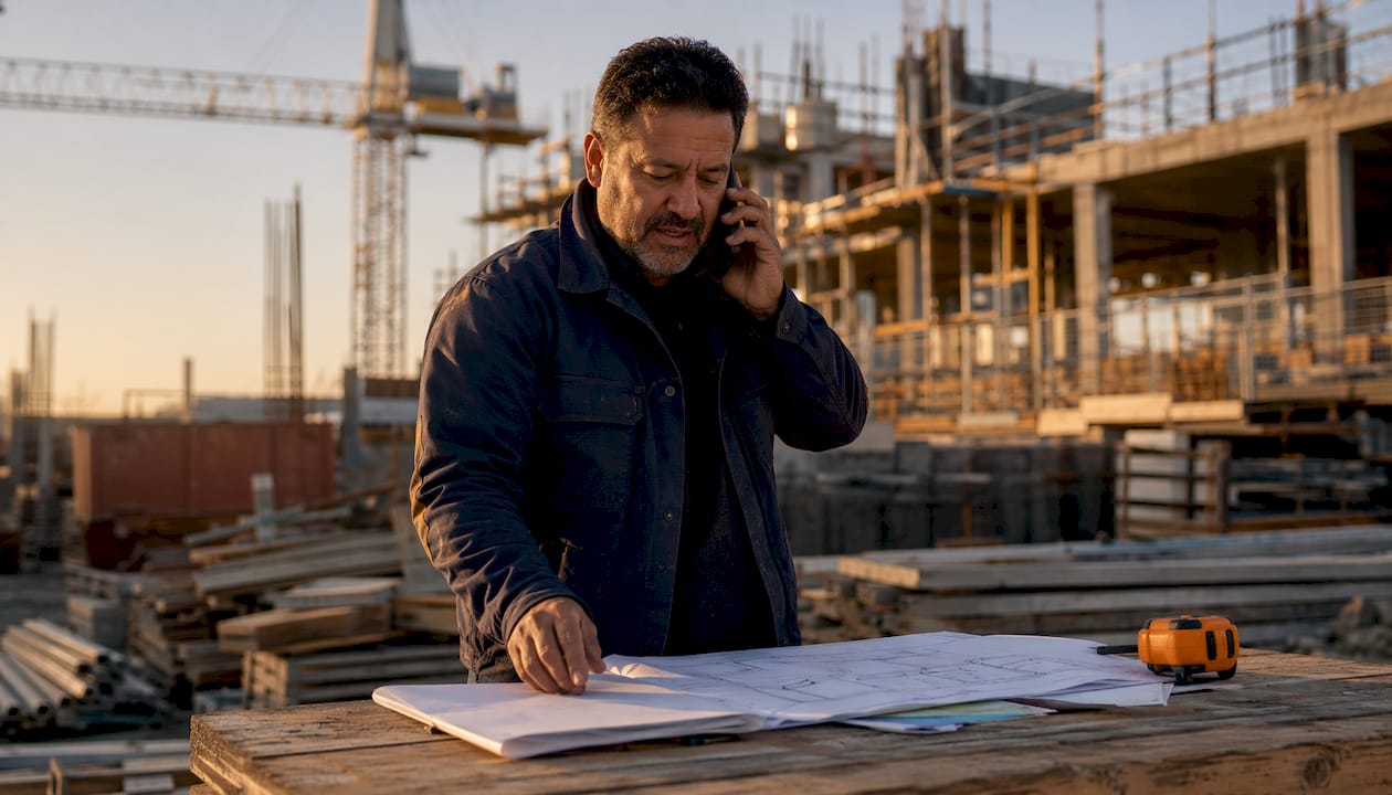 Subcontractor in office using real-time data