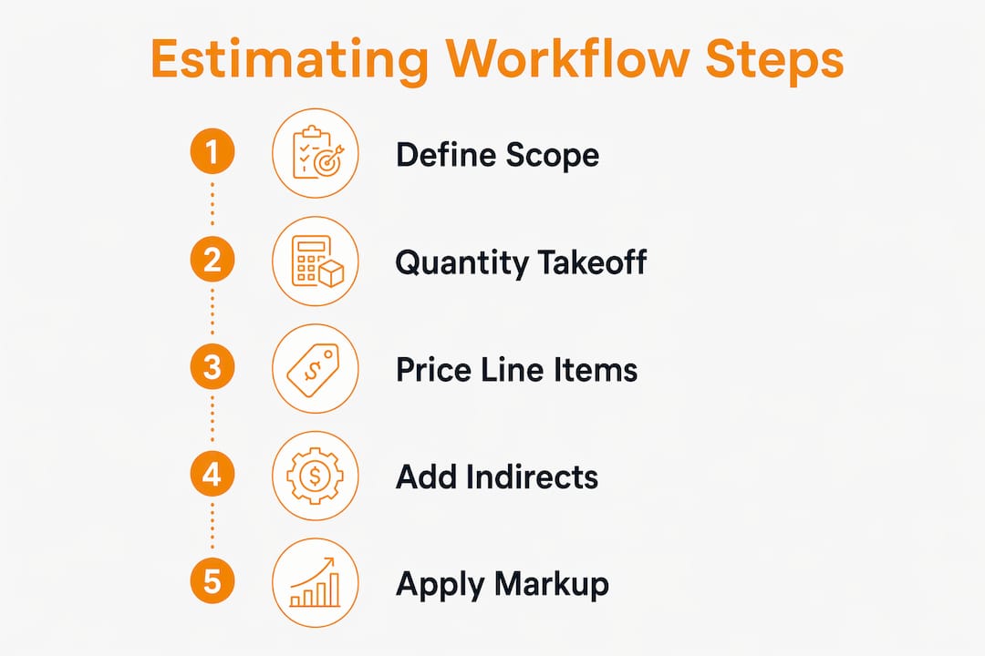 Infographic showing estimating workflow steps in vertical flow