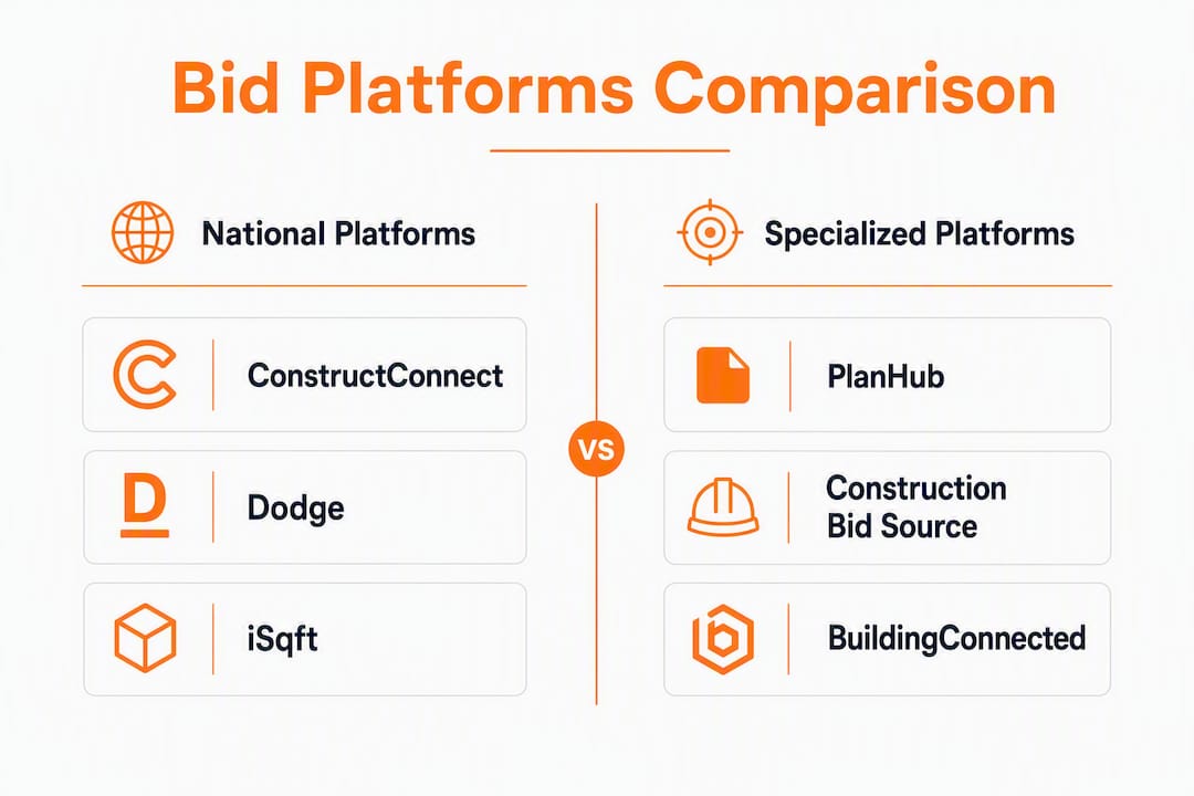 Infographic comparing commercial construction bid platforms