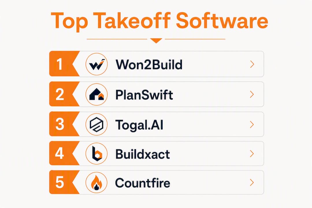 Infographic showing ranked takeoff software comparison