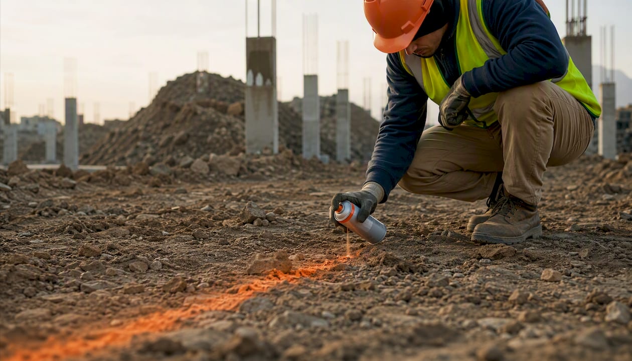 Subcontractor marking boundary line on site